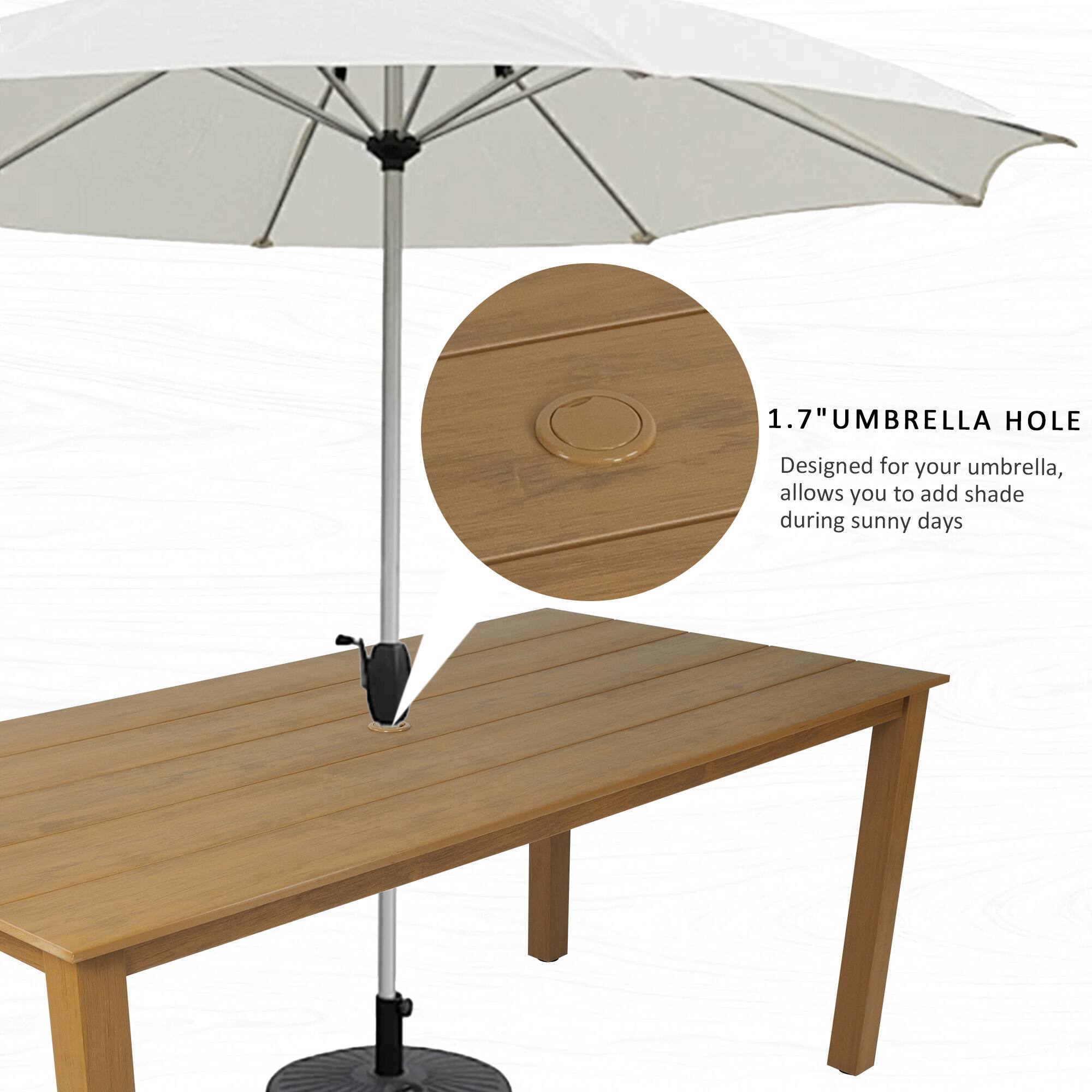 1.7" UMBRELLA HOLE  
Designed for your umbrella, allows you to add shade during sunny days