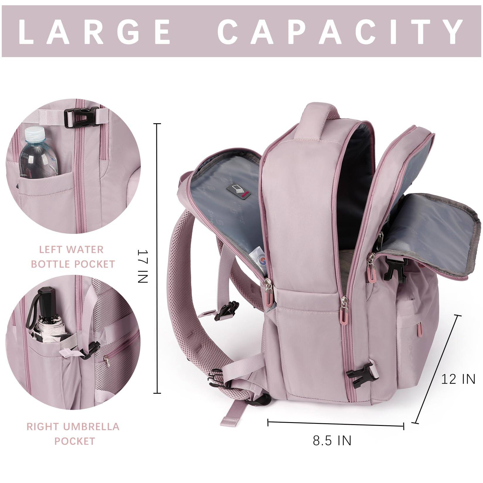 Back. Live At Space - Travel Laptops Backpack For Women Men  Casual Work Bag 17inch Airline Approved Hiking Business (pink Khaki) - Light Purple.