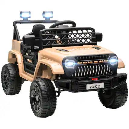 Front. Qaba - 12V Ride On Truck, Battery Powered Kids Electric Car with 4 Suspension Wheels, Remote Control, 3 Speeds, LED Headlights.