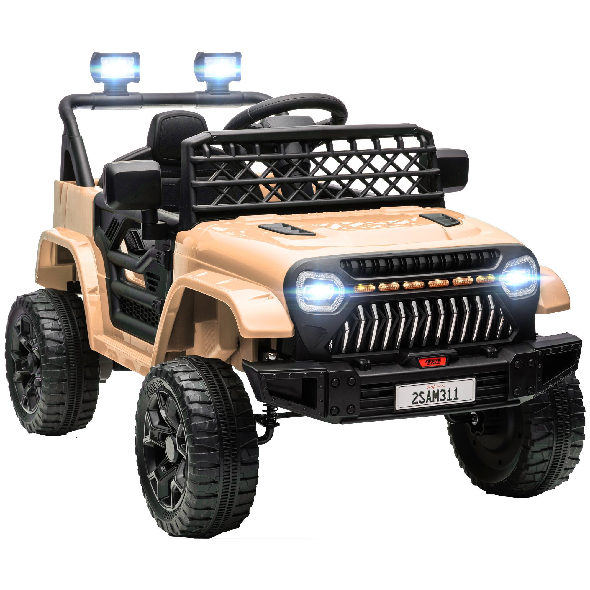 Front. Qaba - 12V Ride On Truck, Battery Powered Kids Electric Car with 4 Suspension Wheels, Remote Control, 3 Speeds, LED Headlights.