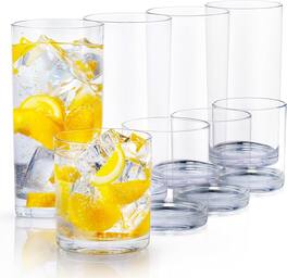 Zulay Kitchen - Acrylic Plastic Glasses Drinkware - 8 Piece Unbreakable Drinking Glasses (12&16oz) - Clear