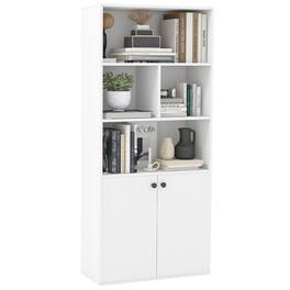 Gymax - 5-Tier Bookcase Freestanding Storage Cabinet w/ Adjustable Shelf & 2-Door Cabinet - White