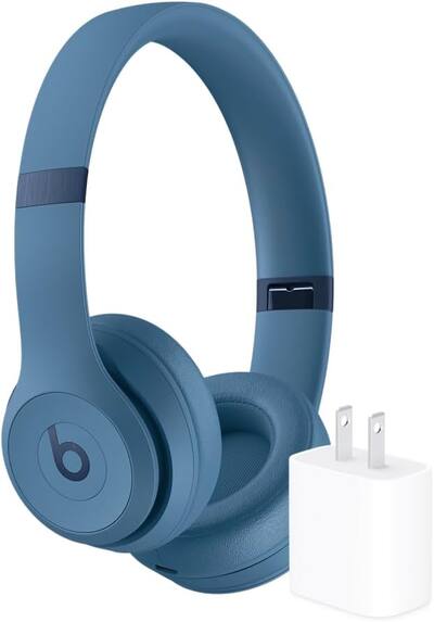Beats Solo 4 True Wireless On Ear Headphones + Power Adapter Blue Beats Solo 4 True Wireless On Ear Headphones + Power Adapter Blue