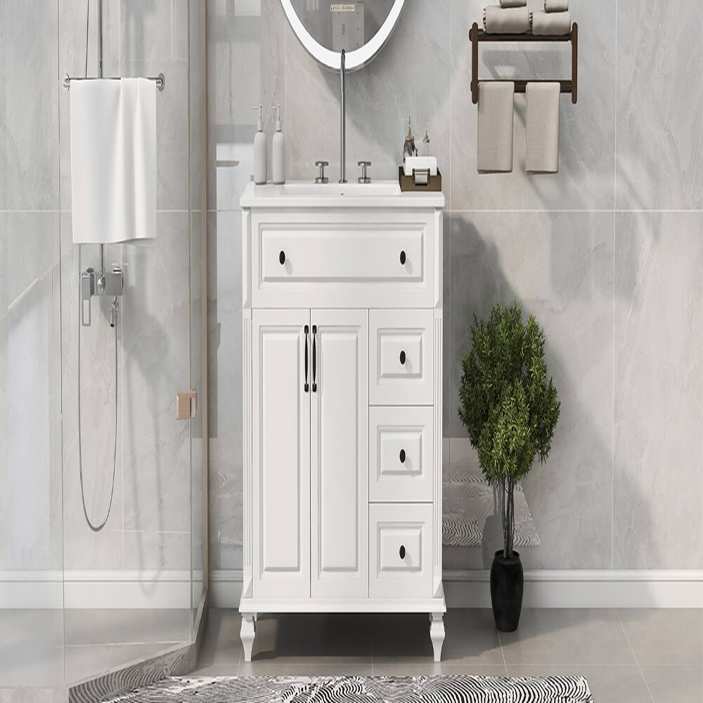 Left. Loheer - Loheer 36 inch bathroom vanity with sink, white solid wood bathroom cabinet, 3 drawers 2 doors - White.