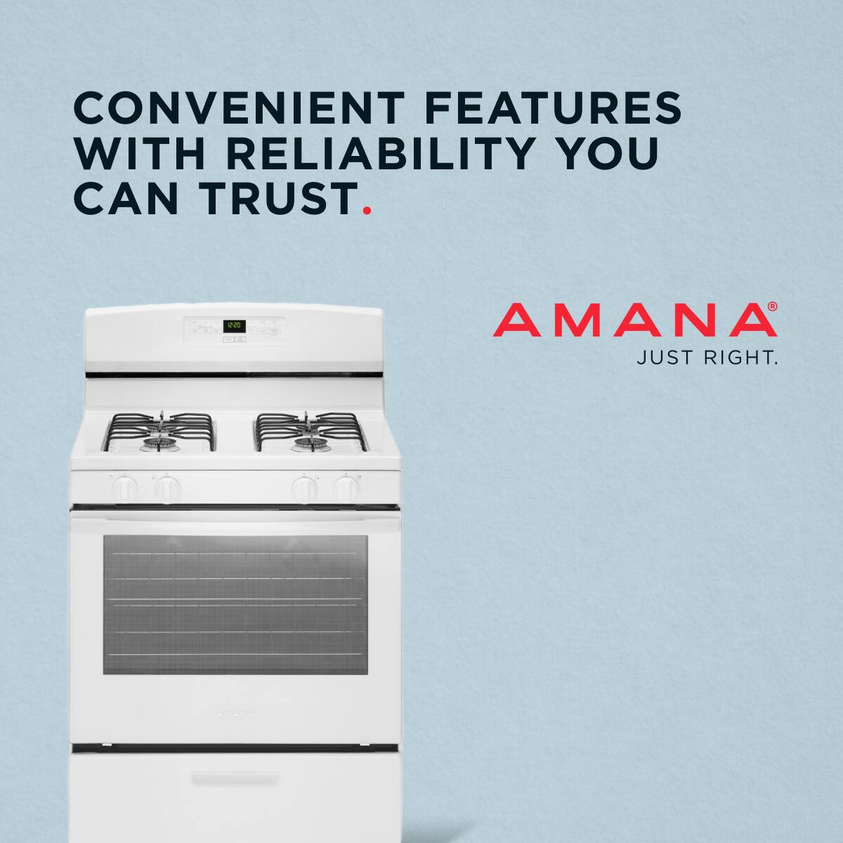 CONVENIENT FEATURES WITH RELIABILITY YOU CAN TRUST.

AMANA
JUST RIGHT.