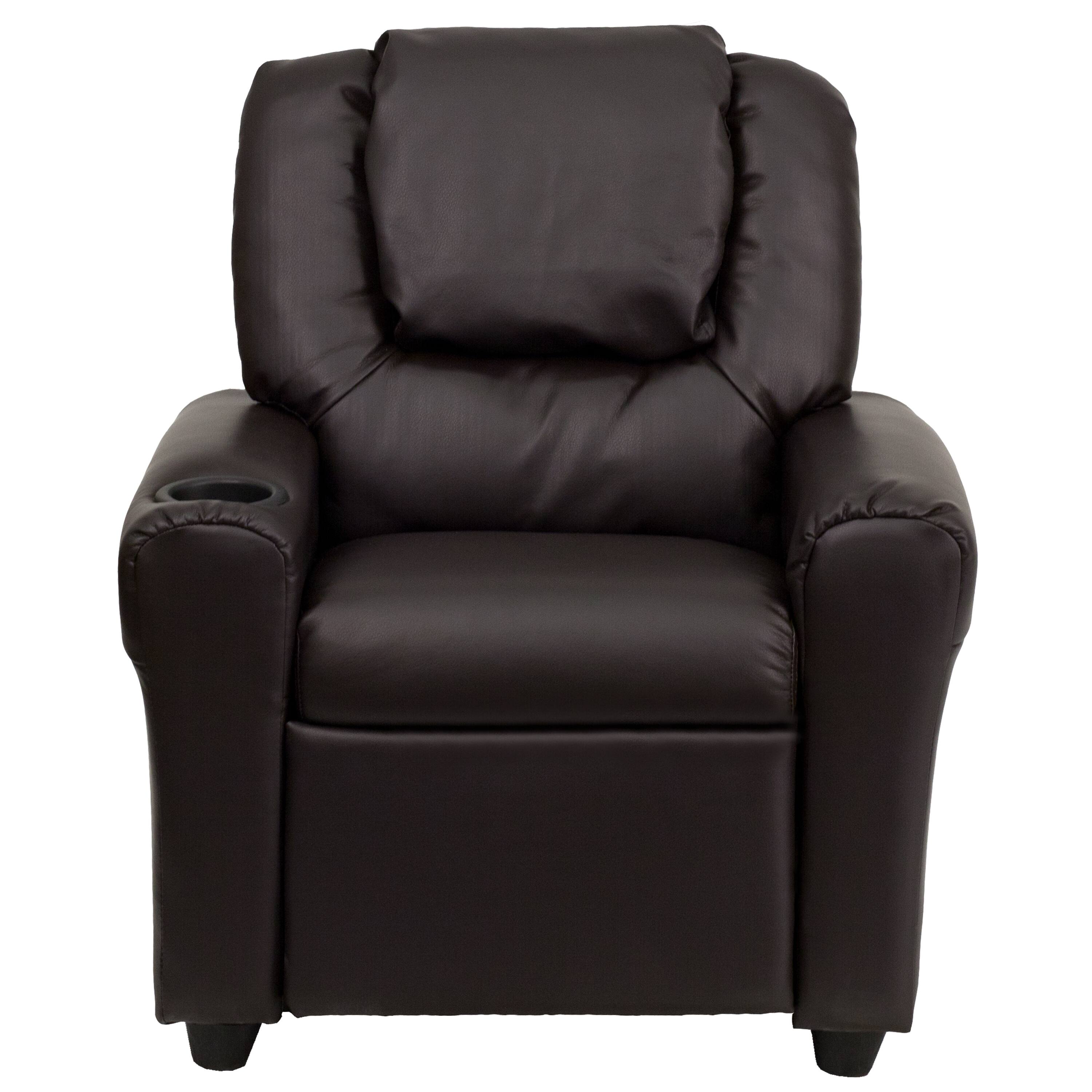 Alt View 7. Emma + Oliver - Contemporary Kids Recliner with Cup Holder and Headrest - Brown LeatherSoft.