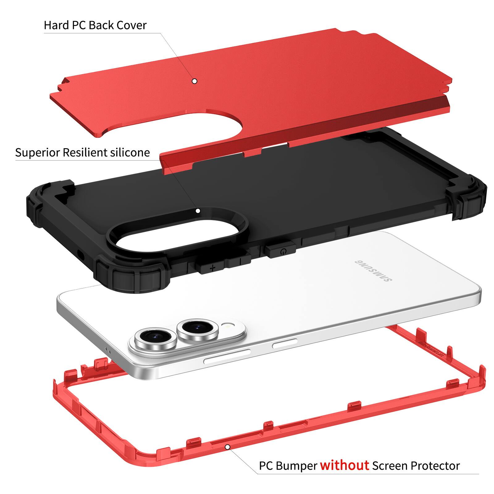Hard PC Back Cover  
Superior Resilient Silicone  
PC Bumper without Screen Protector