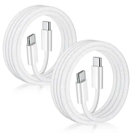 Core Tech - USB-C to USB-C Braided Charging Cable, 6 ft, 2-Pack, 60W Power Delivery - White