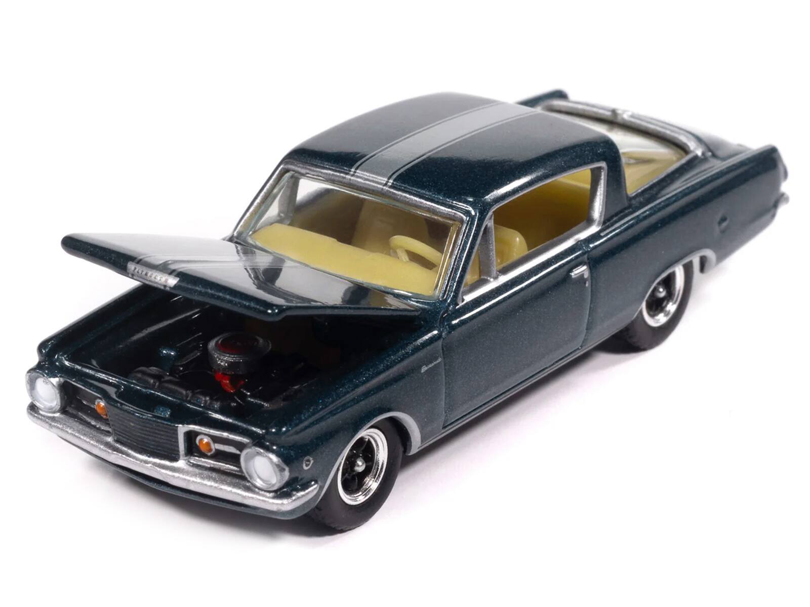 Alt View 2. Autoworld - 1965 Plymouth Barracuda Formula S Dark Blue Metallic with Silver Stripe "Vintage Muscle" 1/64 Model Car by Auto World.