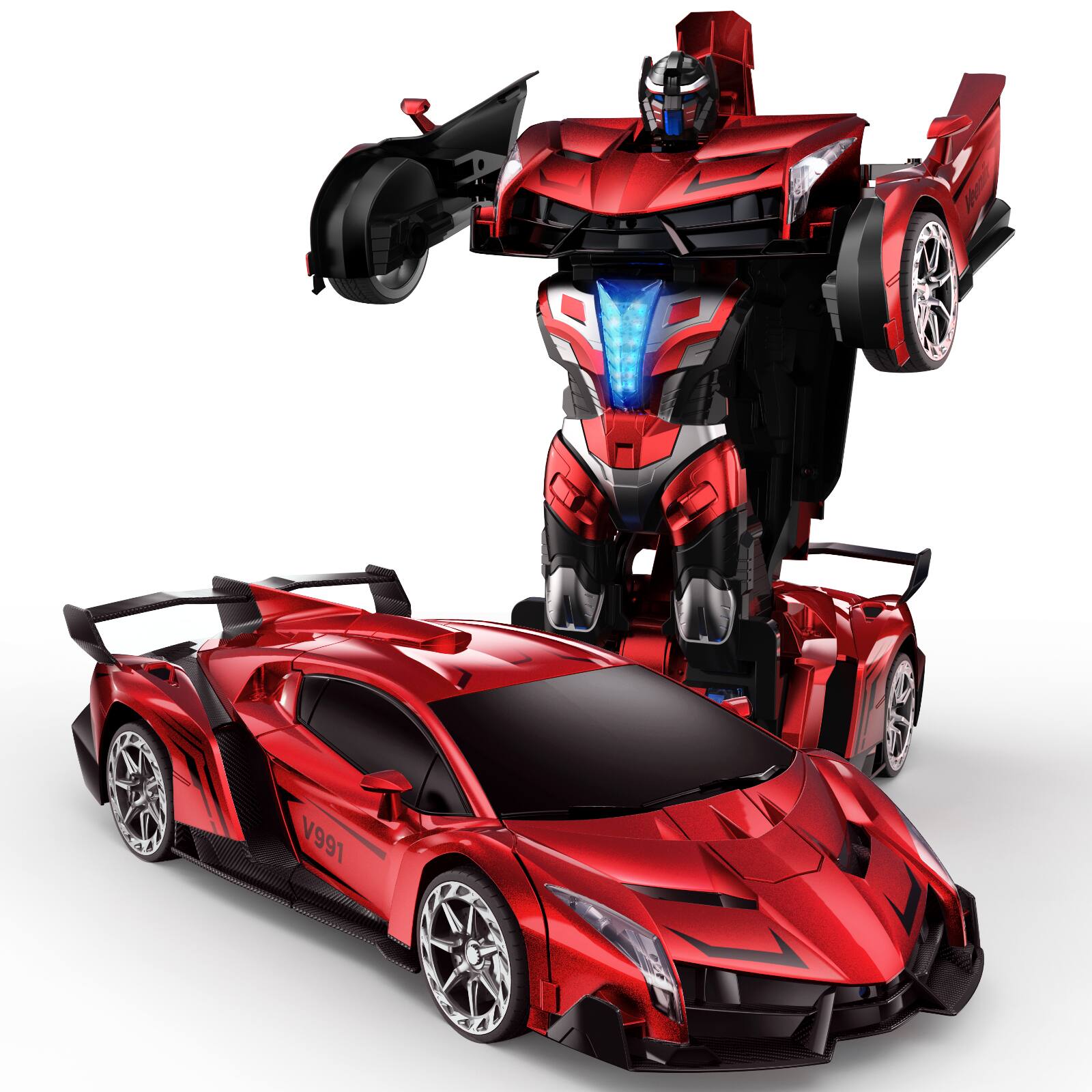 Alt View 5. Veeniix - V991 Transform Remote Control Car, 1:10 Big Size,One-Key Deformation, Robot Toys Gifts for Boys and Girls - Red.