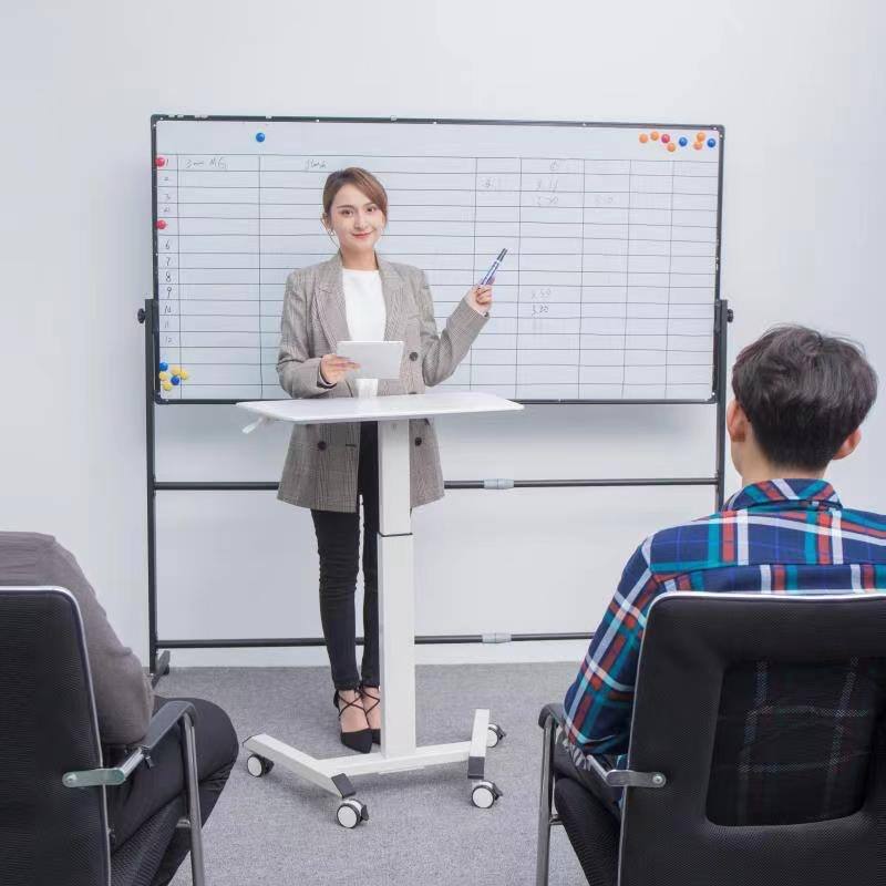 Left. APRILSOUL - Compact Tech Desk Standing and Adjustable Desk - White.