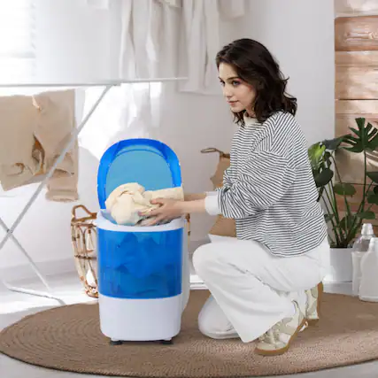 Front. LUCKY ONE - 5.5 lbs Freestanding Portable Semi-Auto Washing Machine with Drain Hose - Blue.