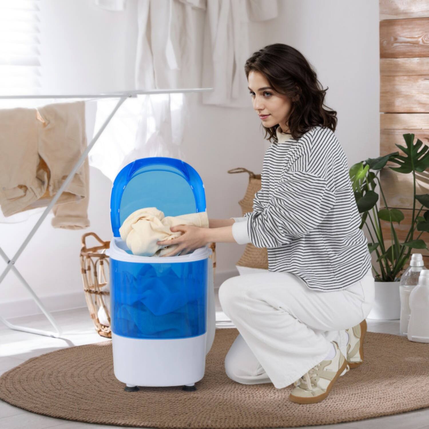 Front. LUCKY ONE - 5.5 lbs Freestanding Portable Semi-Auto Washing Machine with Drain Hose - Blue.