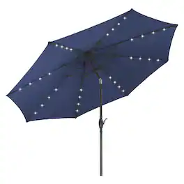 Ainfox - 10FT Solar LED Patio Umbrella with Tilt and Crank UV Protection for Garden Deck Backyard Pool Beach with light - navy blue