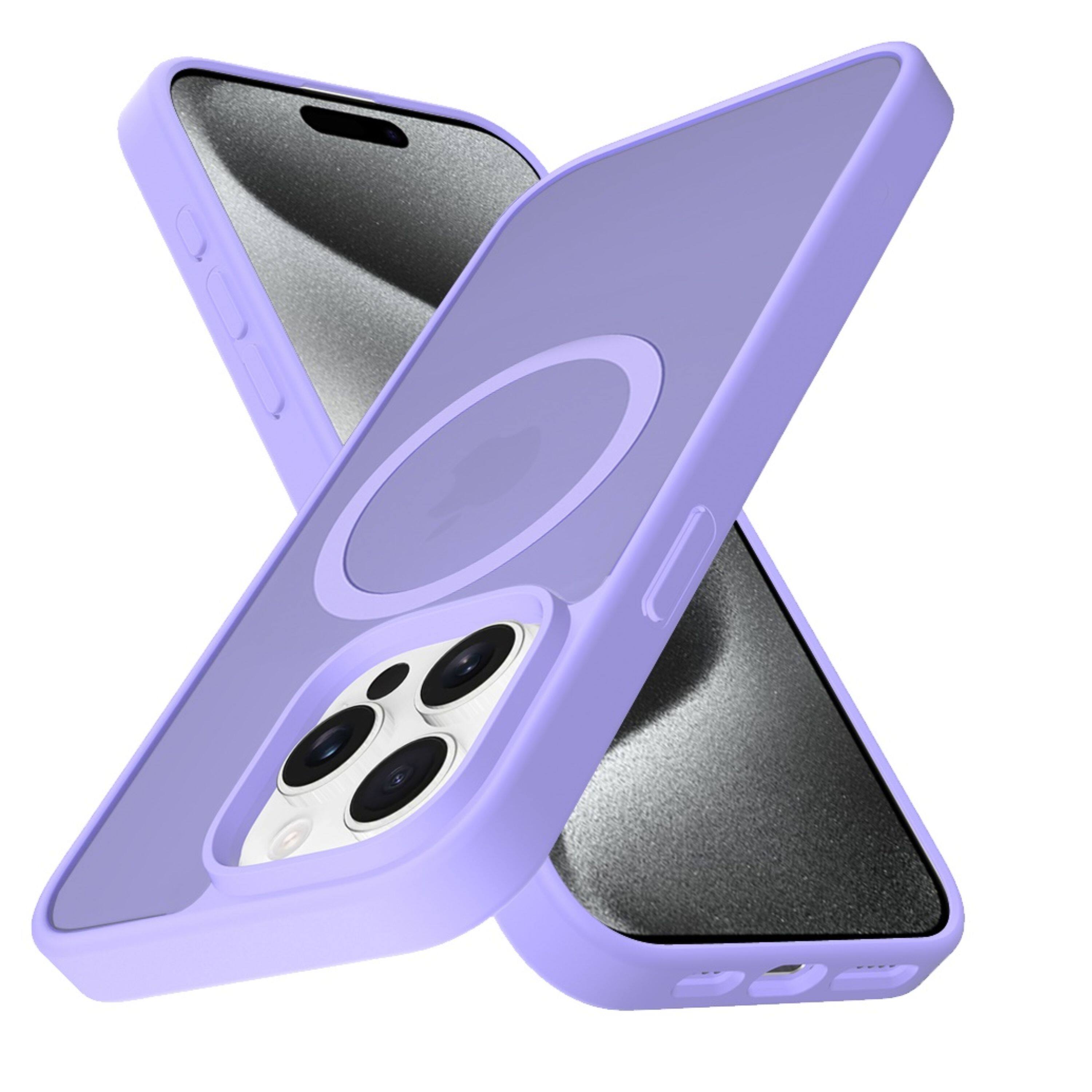 Left. Kitcheniva - Soft Translucent Magnetic Circle Phone Case With 2 Pcs Tempered Glass For iPhone 15 Pro Max Light Purple - Light Purple.