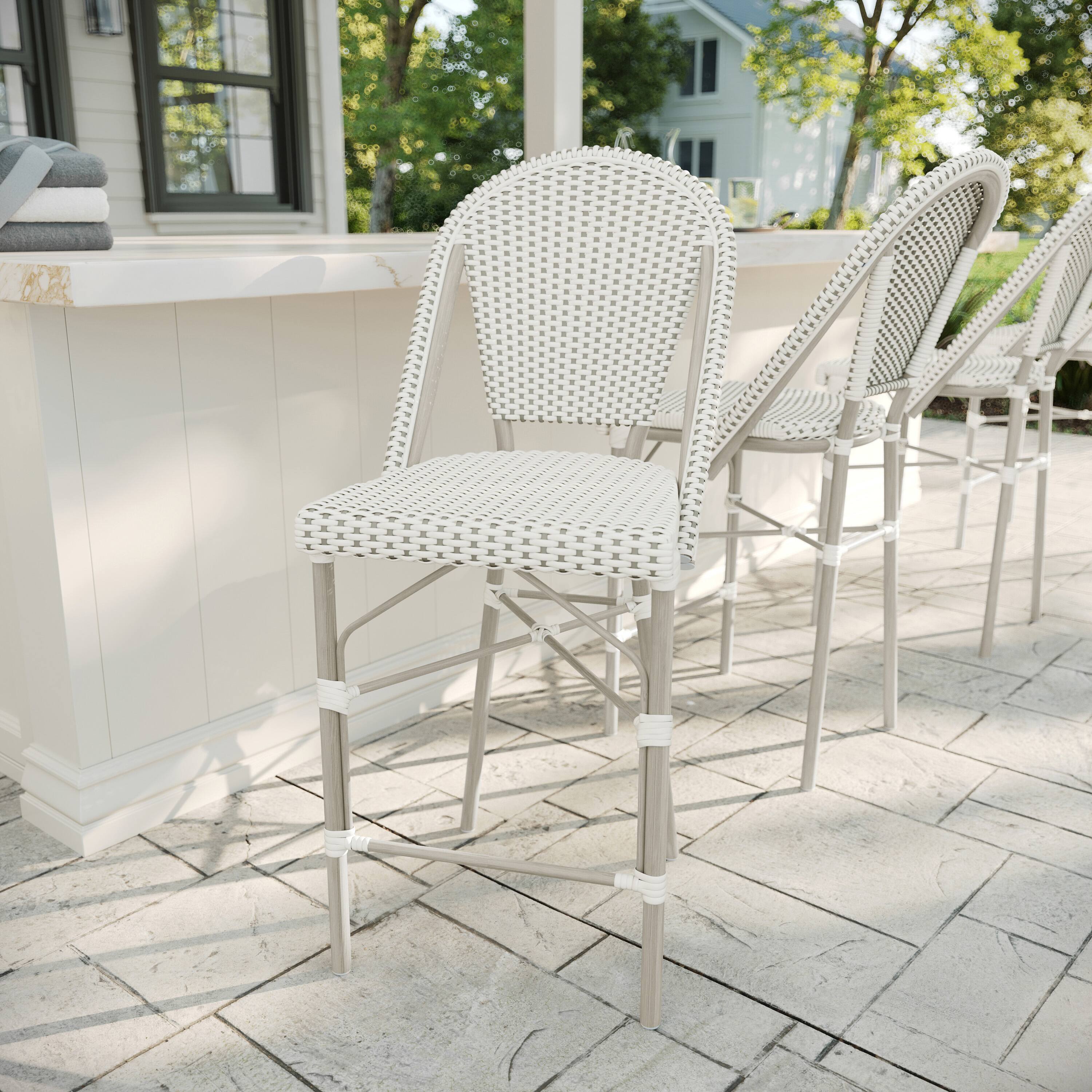 Alt View 1. Martha Stewart - Lily Pond All-Weather Stackable Patio Bistro Counter Stool - Gray & White/Gray Frame.