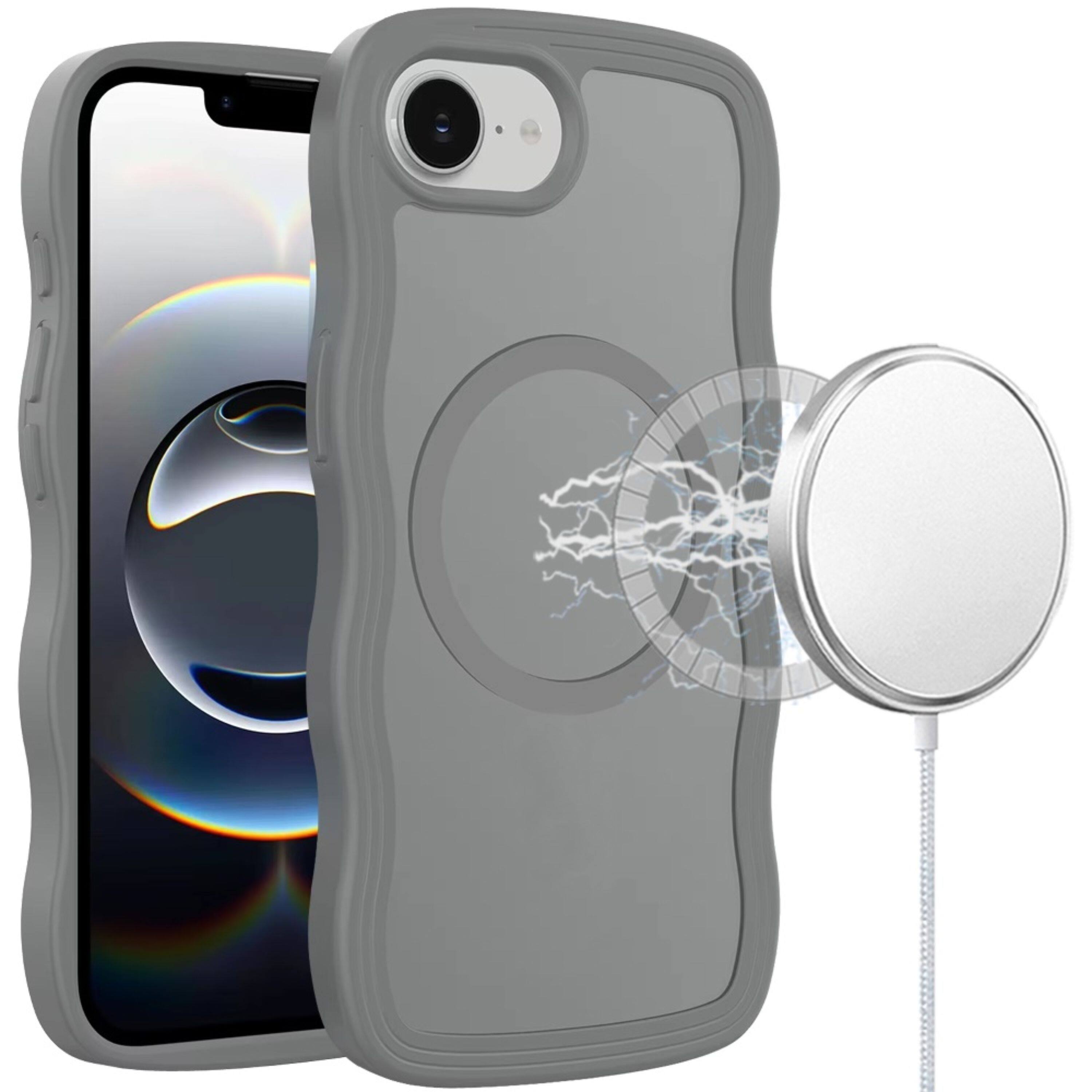 Front. Kitcheniva - Wavy Side Grip Magnetic Circle Phone Case With Tempered Glass For iPhone 16e/17e Grey - Grey.
