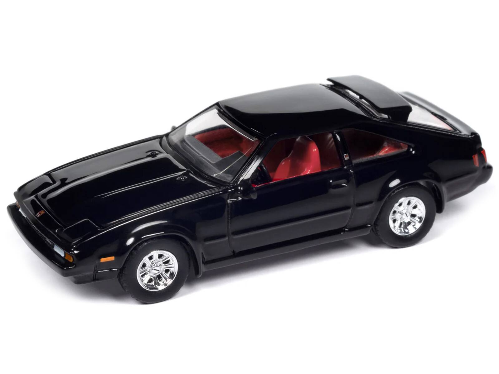 Left. Autoworld - 1983 Toyota Celica Supra Black with Red Interior "Import Legends" Series 1/64 Diecast Model Car by Auto World - Black And Red.