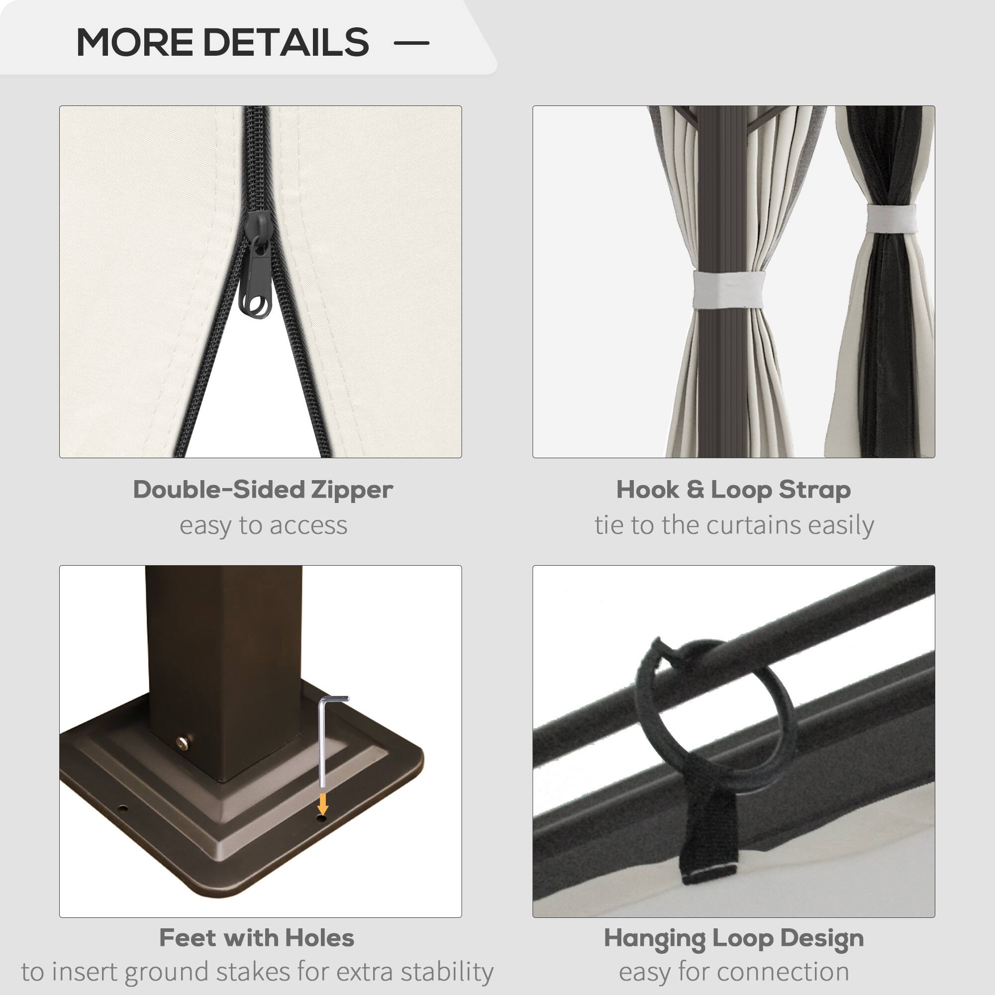 MORE DETAILS - Double-Sided Zipper easy to access, Hook & Loop Strap tie to the curtains easily, Feet with Holes to insert ground stakes for extra stability, Hanging Loop Design easy for connection