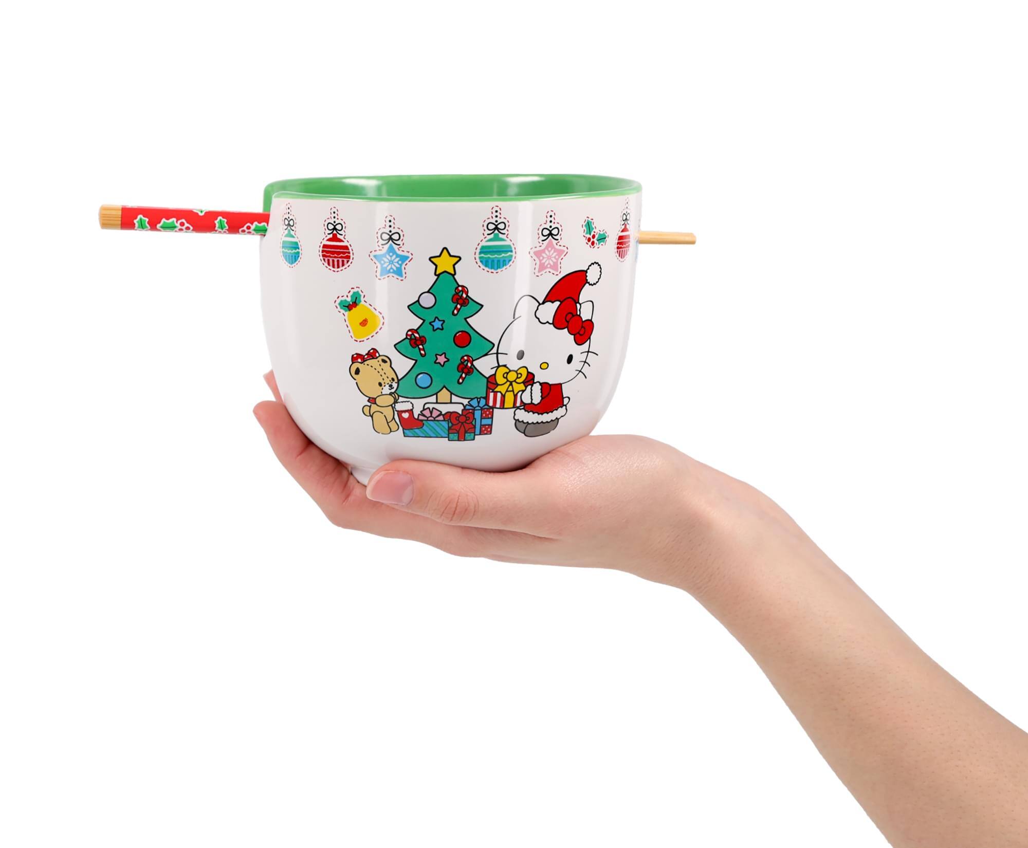 Alt View 4. Silver Buffalo - Sanrio Hello Kitty Holiday 20-Ounce Ceramic Ramen Bowl and Chopstick Set - White.