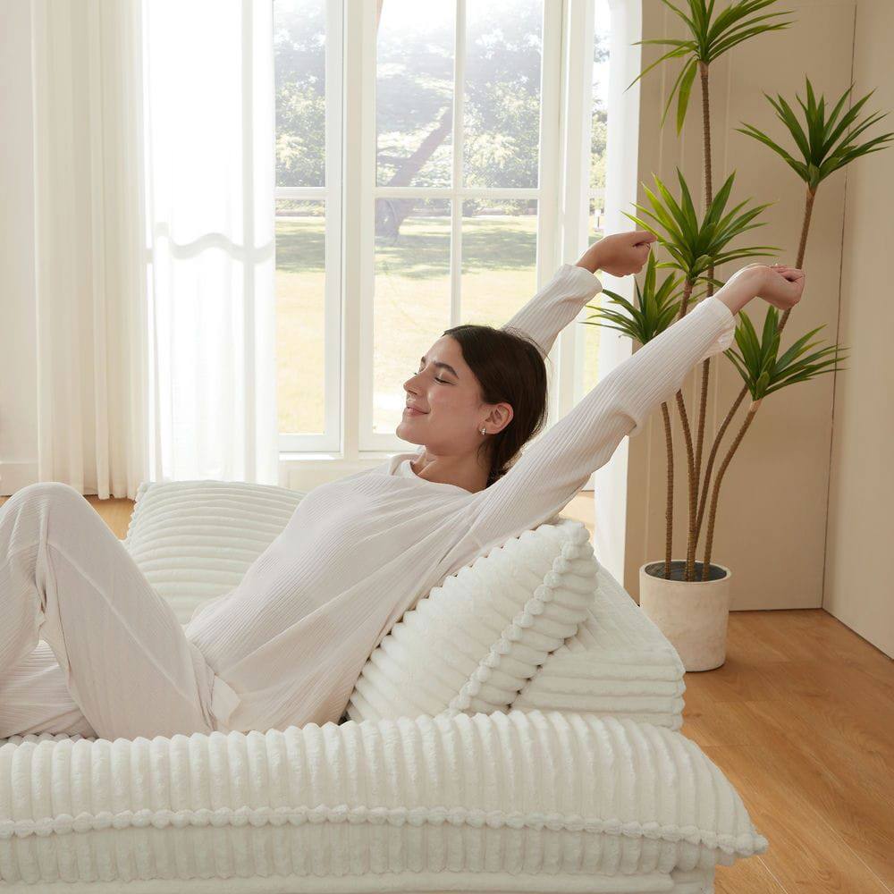 Alt View 1. Kadyn - 51.97 inch modern comfortable cushioned compression single seat sofa with unique footrest design, White - White.