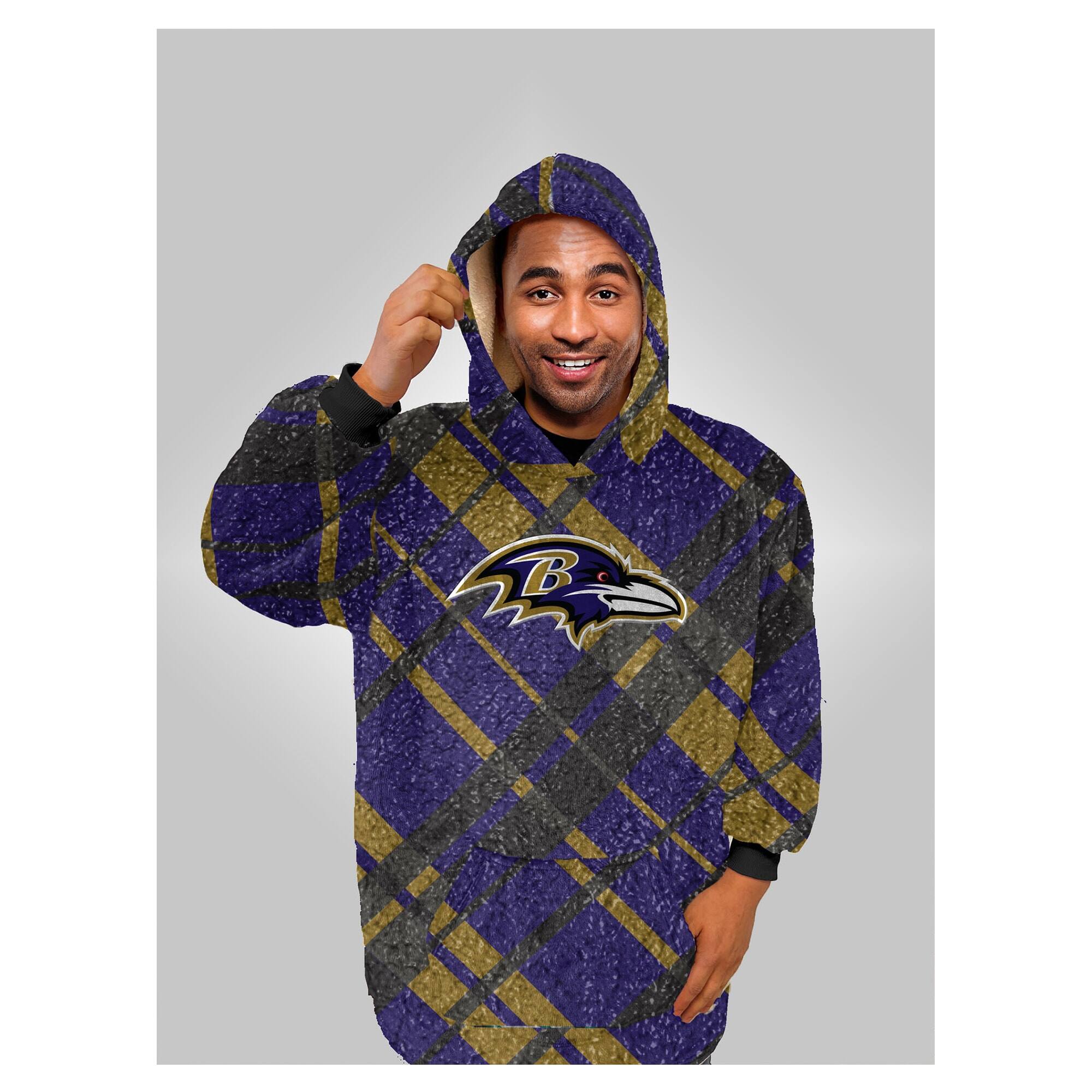 Alt View 1. Pegasus - Baltimore Ravens 34" x 34" Digital Dash Sherpa Hooded Fan Cape - Multicolor.