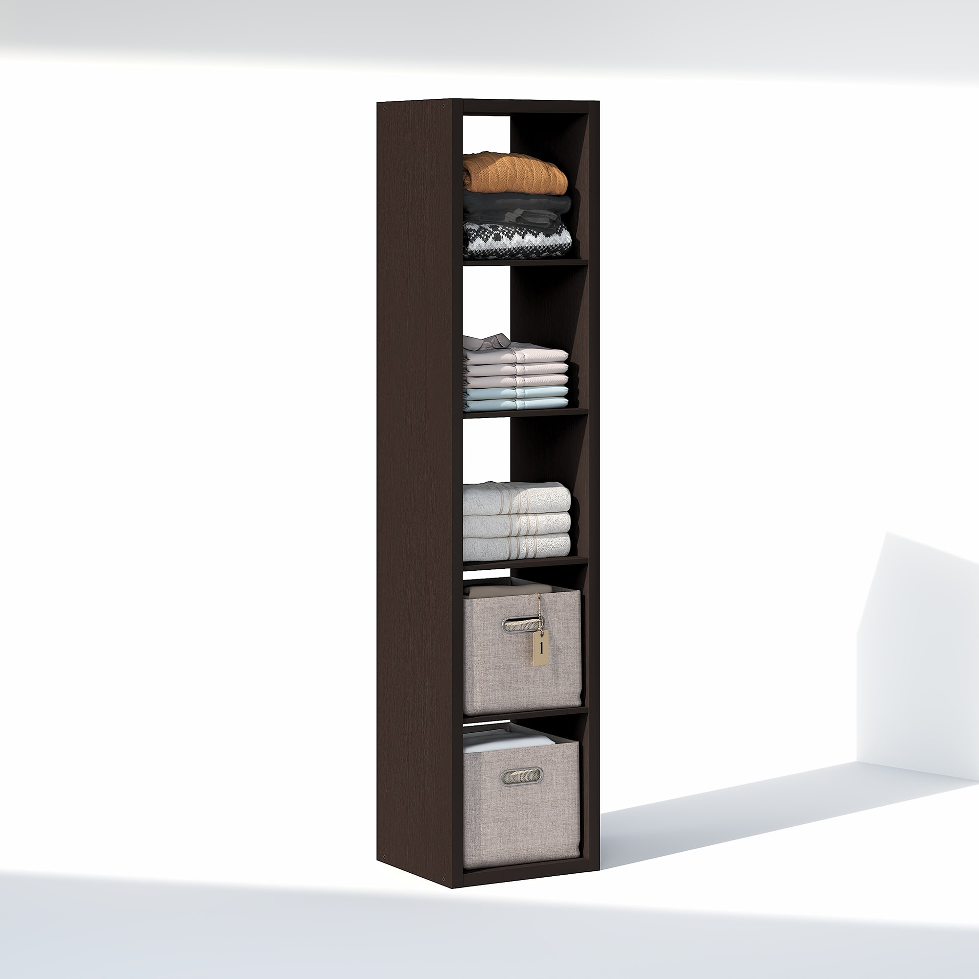Furinno - CUBIC Closet Organizers, 5-Cube Open Closet Organizer, Extra Thick Frame, for Wardrobe, Bedroom, Living Room - Black Dark Oak