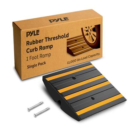 PYLE Rubber Threshold Curb Ramp 1 Foot Ramp Single Pack 11,000 lbs Load Capacity