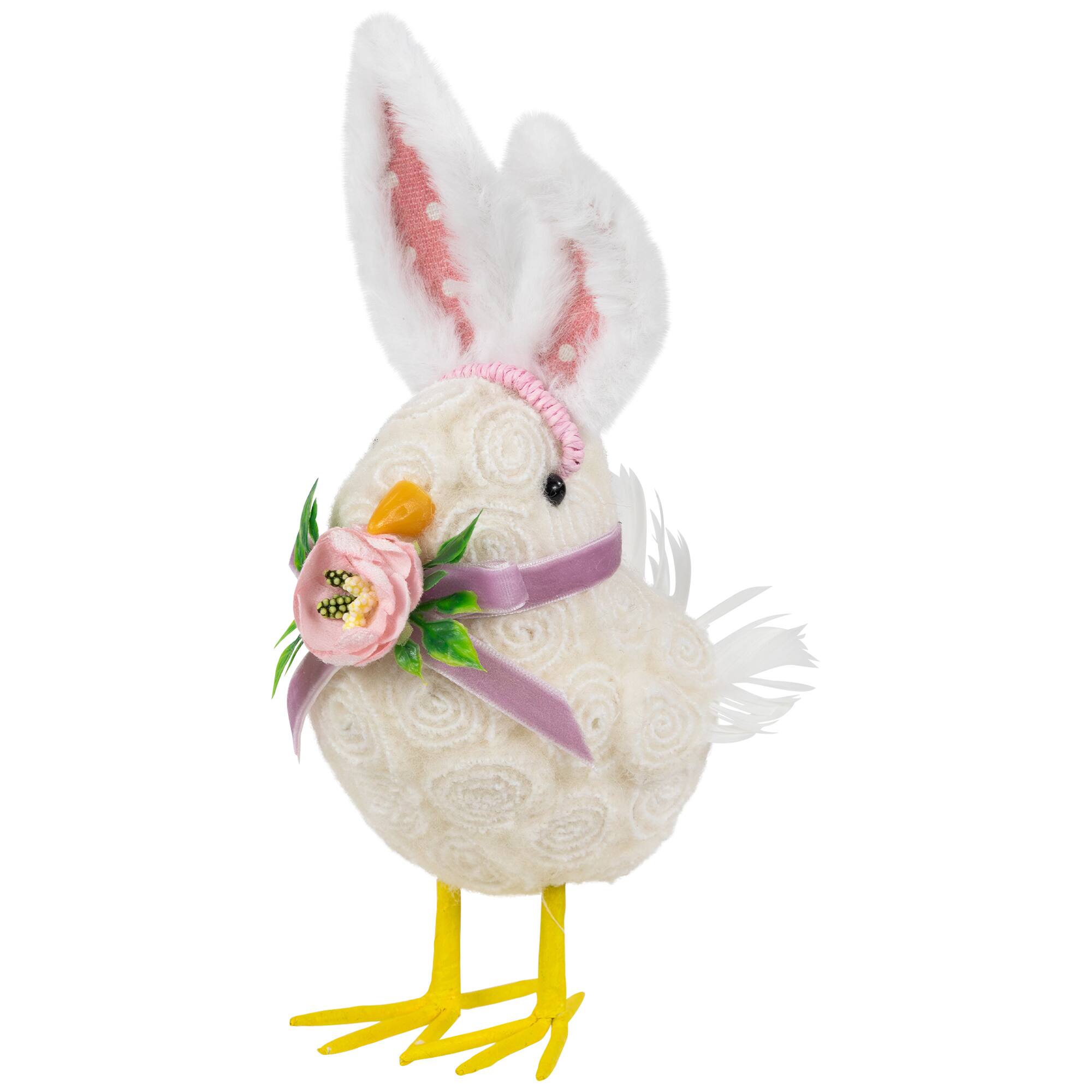 Alt View 4. Northlight - Floral Easter Chick with Polka Dot Faux Fur Rabbit Ears Figurine - 8.75" - White.
