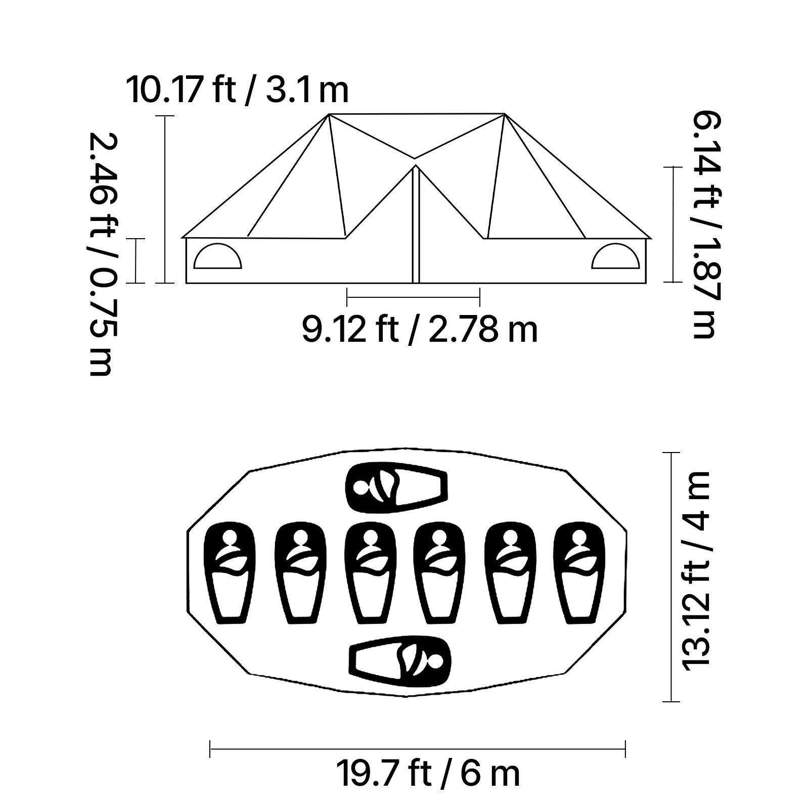 10.17 ft / 3.1 m  
2.46 ft / 0.75 m  
9.12 ft / 2.78 m  
6.14 ft / 1.87 m  
19.7 ft / 6 m  
13.12 ft / 4 m