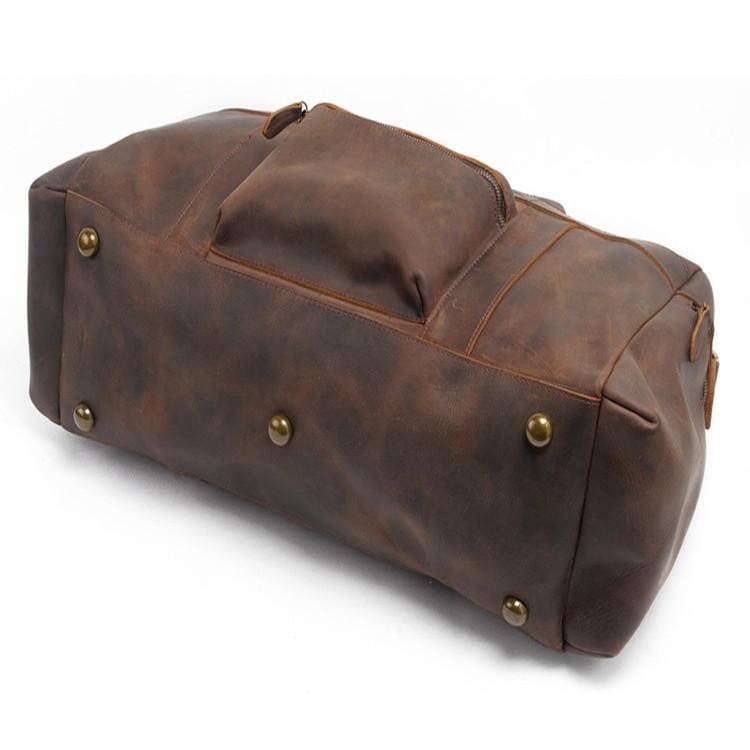 Back. Steel Horse Leather - The Asta Weekender | Handcrafted Leather Duffle Bag - Dark Brown.