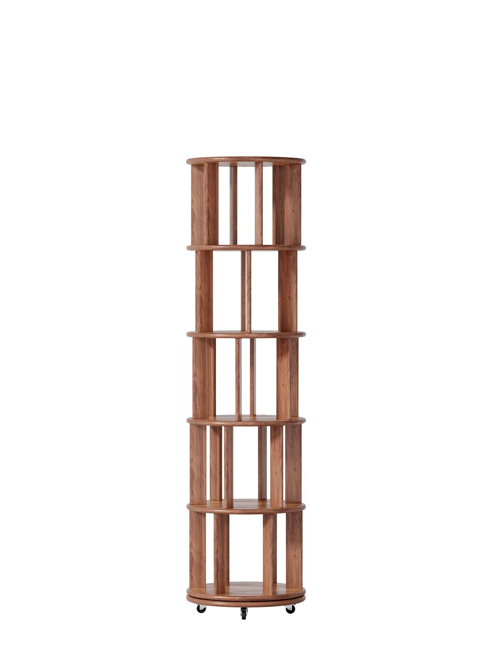 Alt View 10. Ecooso - 100%Solid Wood Rotating Bookshelf on Wheels, 5 Tier, 360° Spinning Book Shelf Tower for Kids, Narrow Rolling Bookshelves - Natural & Black.