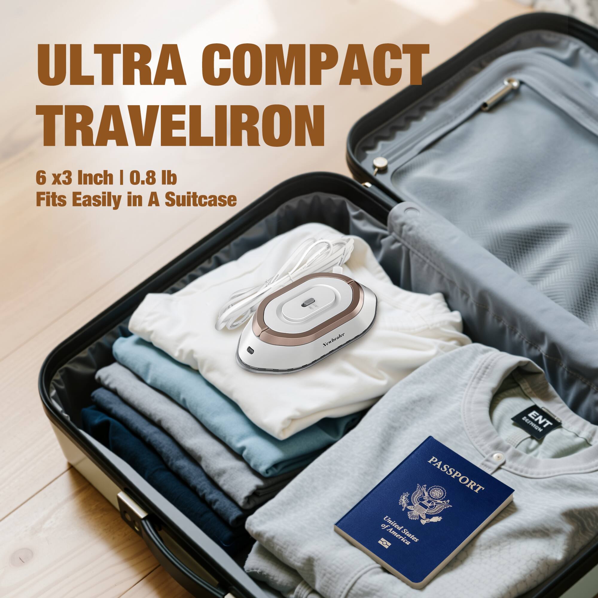 ULTRA COMPACT TRAVELIRON  
6 x3 Inch | 0.8 lb  
Fits Easily in A Suitcase  

PASSPORT  
United States of America