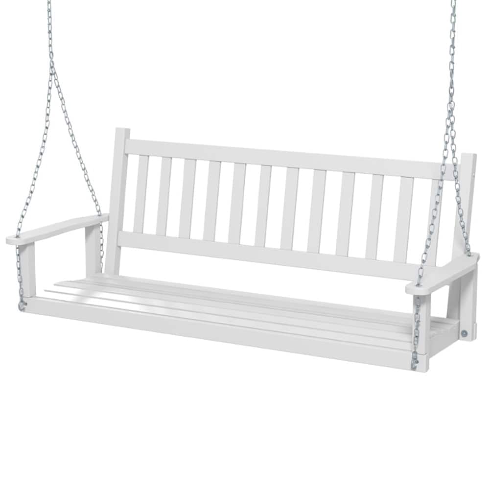 Pefilos - 3-Person Wooen Outoor Porch Swing with 800 lbs Weight Capacity- 3-Seater Hanging Bench, Pillow for Backyar Garen - White