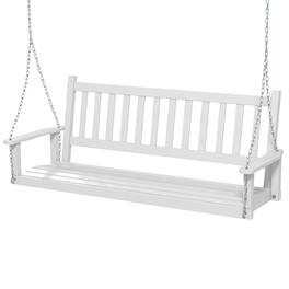 Pefilos - 3-Person Wooen Outoor Porch Swing with 800 lbs Weight Capacity- 3-Seater Hanging Bench, Pillow for Backyar Garen - White