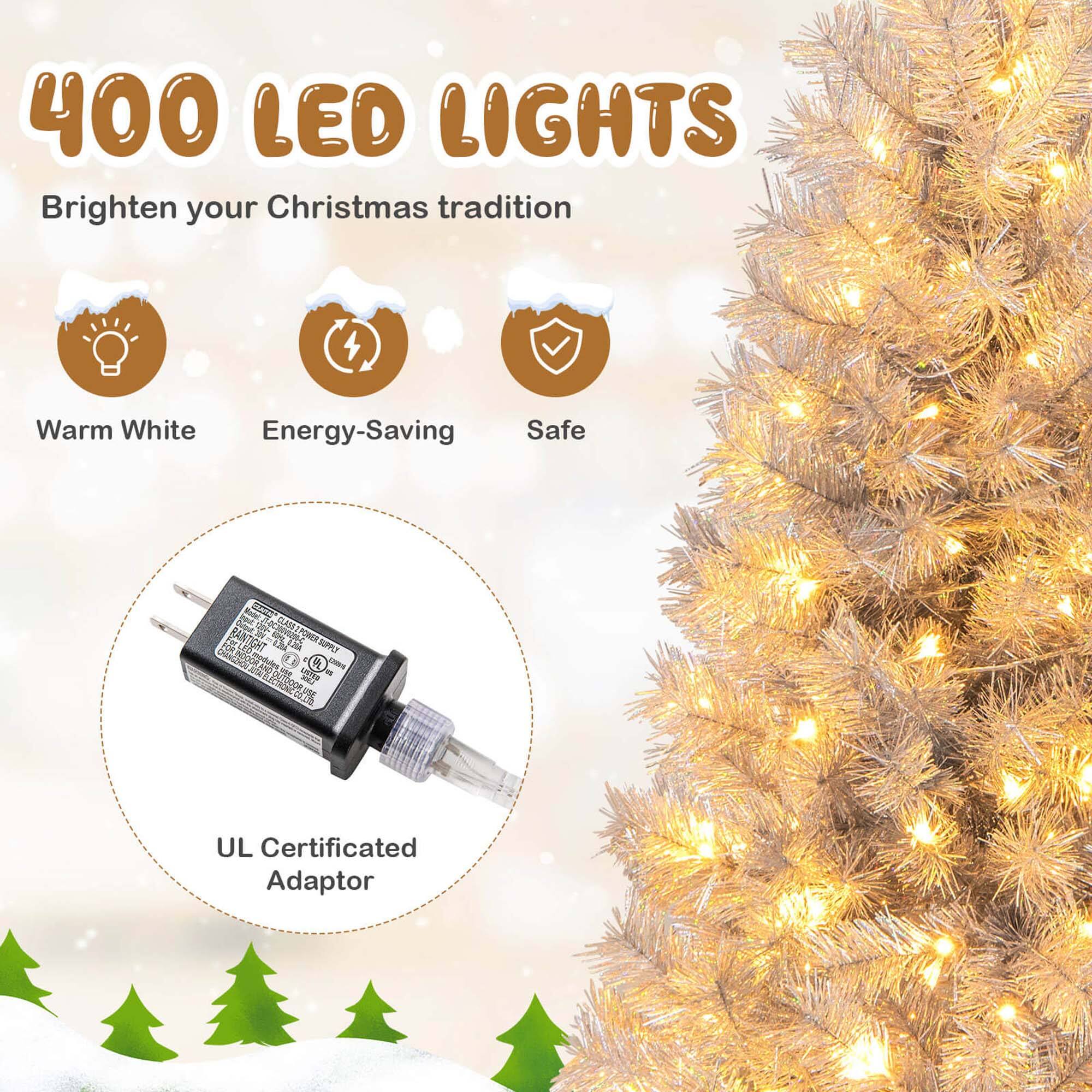 400 LED LIGHTS, Brighten your Christmas tradition, Warm White, Energy-Saving, Safe, UL Certificated Adaptor