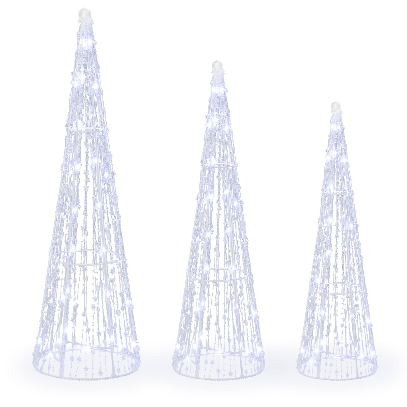 Alt View 1. Costway - Costway Set of 3 Pre-lit Christmas Cone Trees with Star Strings, 90 Cold LED Lights Cold - Cold White.