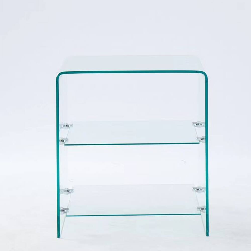 Left. Loheer - Loheer Tempered Glass Side Table Clear Sofa Table Transparent End Table Bent Glass Couch Desk for Living Room - Clear.