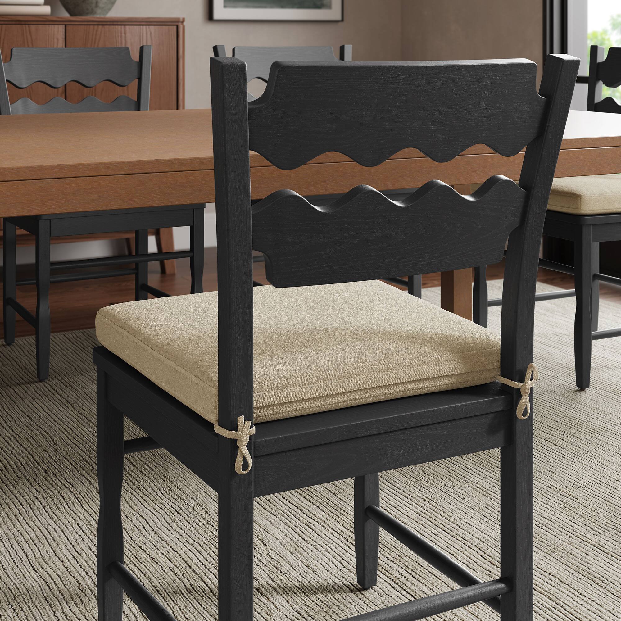 Alt View 1. Modway - Jax Oak Wood Dining Chair With Wavy Razor Back and Cushion by Modway - Black Linen.