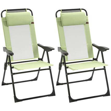 Front. Outsunny - Folding Patio Dining Chairs Set of 2, Outdoor Deck Chair with Adjustable Sling Back, Camping Chair - Green.