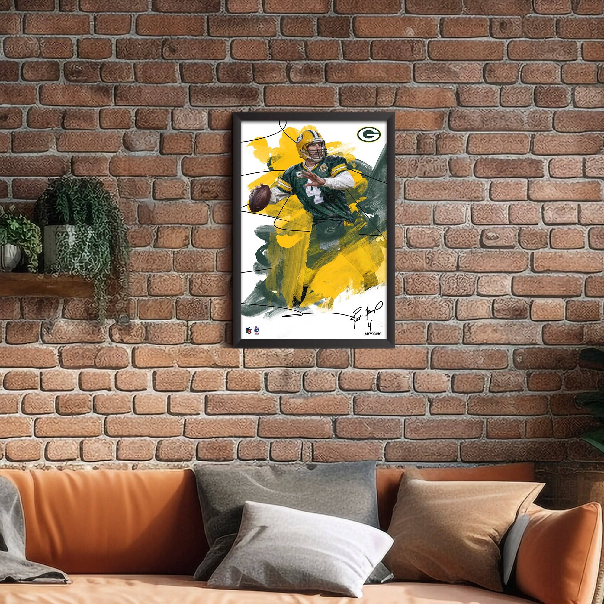 Alt View 1. Sporticulture - Brett Favre Green Bay Packers 27" x 39" Brush Stroke Player Framed Art Print - Multicolor.