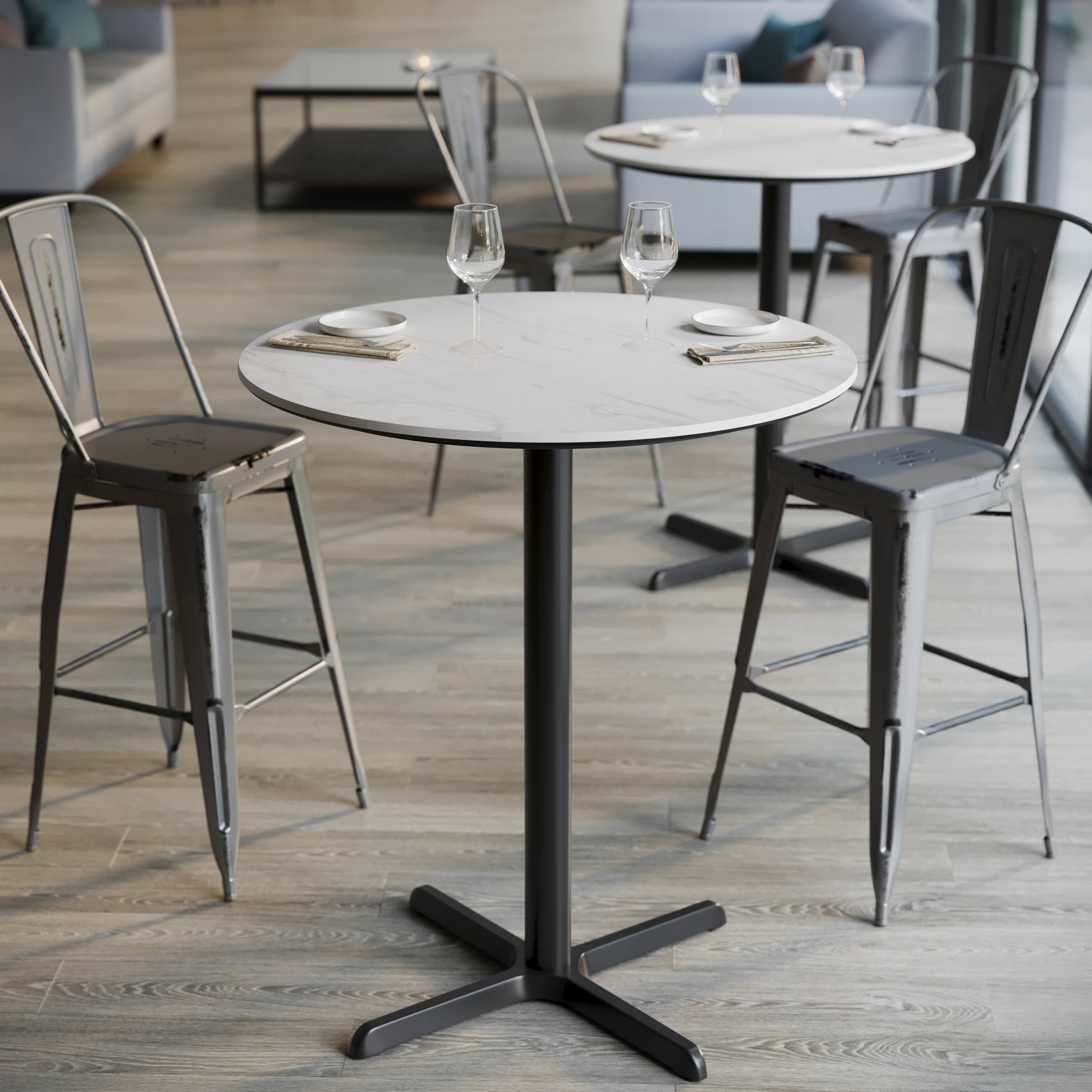 Alt View 4. Emma + Oliver - PureShield Tabletop with Seam-Free Surface Innovation and Bar Height Base - White Faux Marble/Black Base.