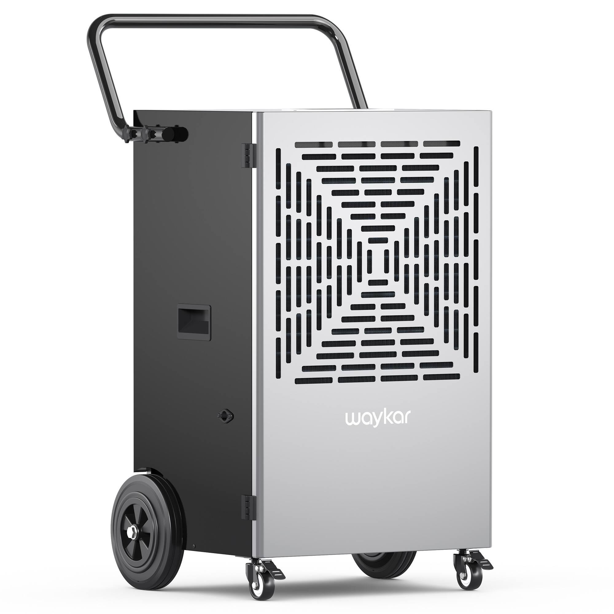 Angle. Waykar - 216 Pint 8000 Sq. Ft. Dehumidifier with Built-In Pump for Drying Basement, Warehouse and Factory - Black.