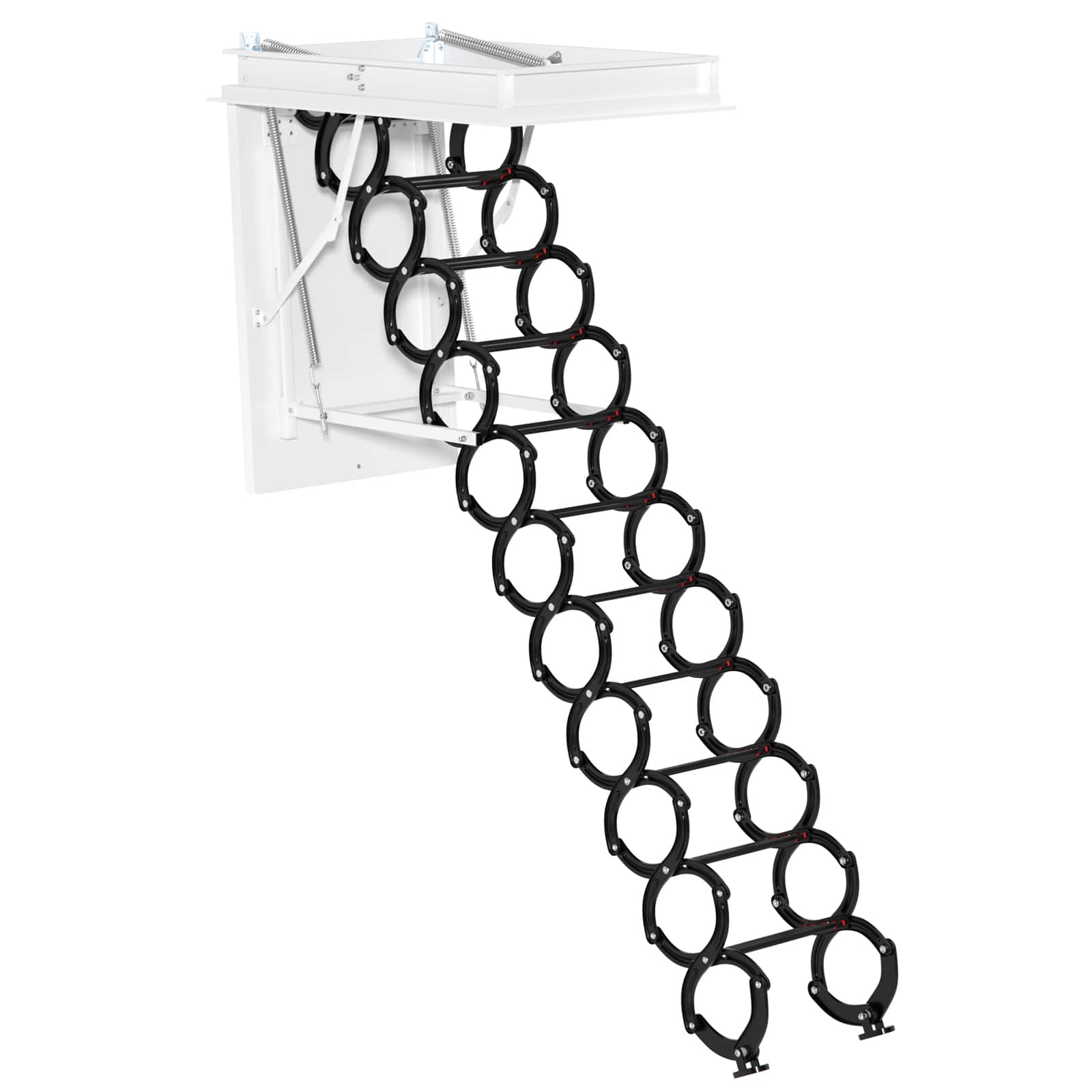 Topteng - Upgraded 11-Steps Loft Ladder - Foldable Pulldown Design, Alloy Steel, 660lb Capacity, for Attic & Roof Access - Black