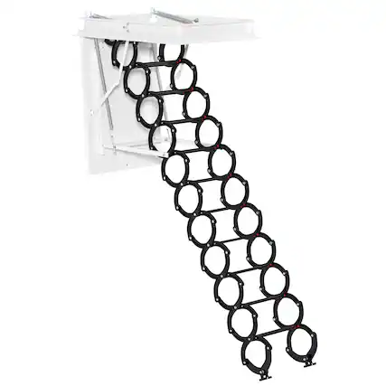 Front. Topteng - Upgraded 11-Steps Loft Ladder - Foldable Pulldown Design, Alloy Steel, 660lb Capacity, for Attic & Roof Access - Black.