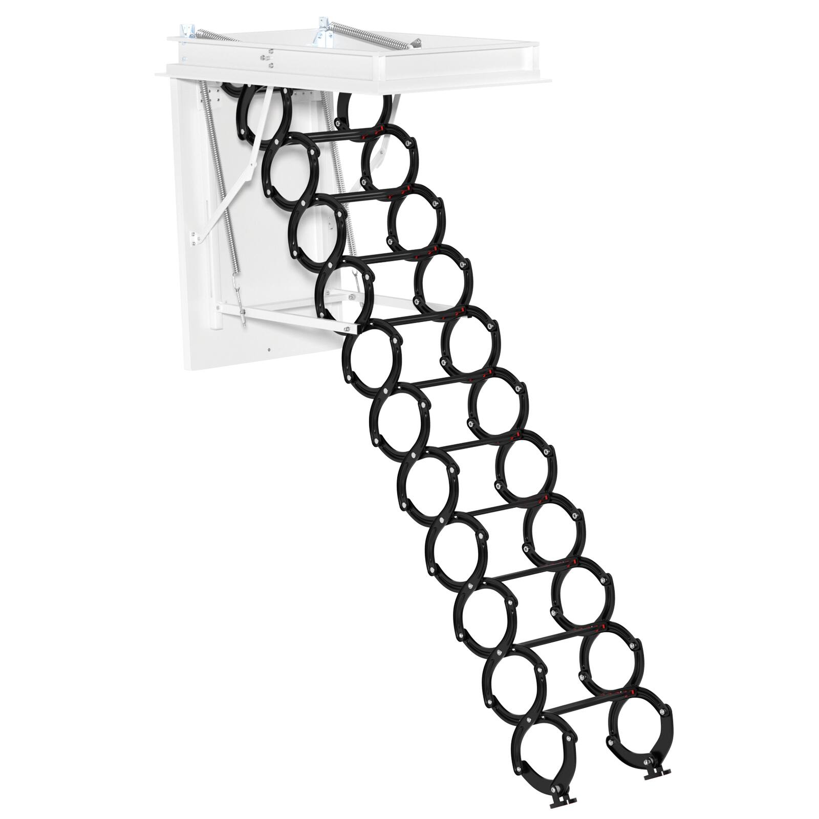 Topteng - Upgraded 11-Steps Loft Ladder - Foldable Pulldown Design, Alloy Steel, 660lb Capacity, for Attic & Roof Access - Black