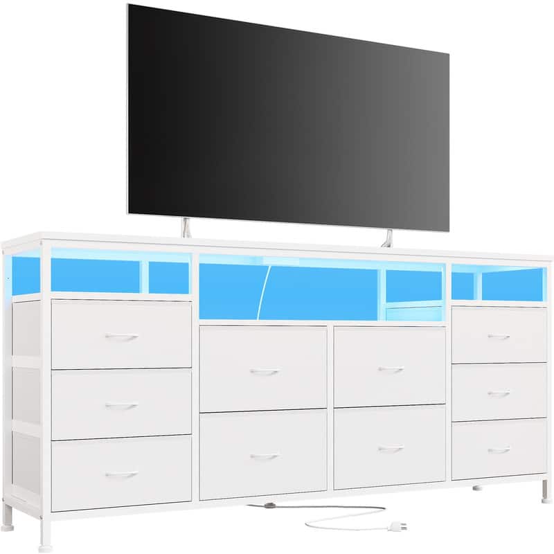 Acekool - 10 Drawer Dresser TV Stand for 65 70 75 Inch TV - White