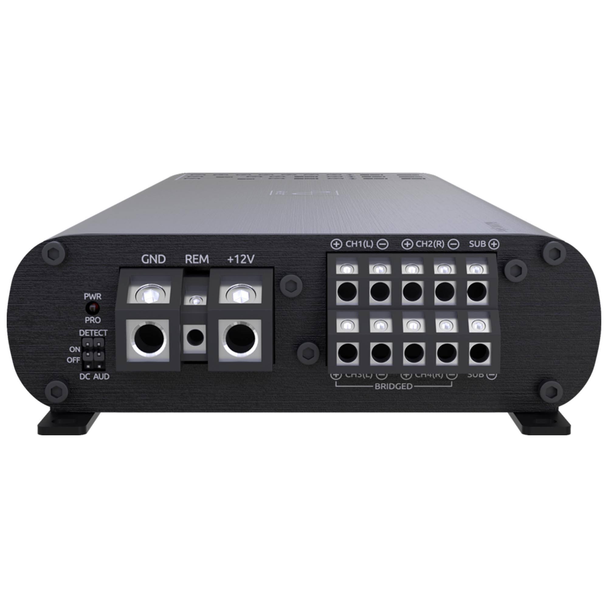 1 GND REM +12V + CH1(L) - + CH2(R) SUB + PWR PRO DETECT ON OFF DC AUD CI BRIDGED SUB