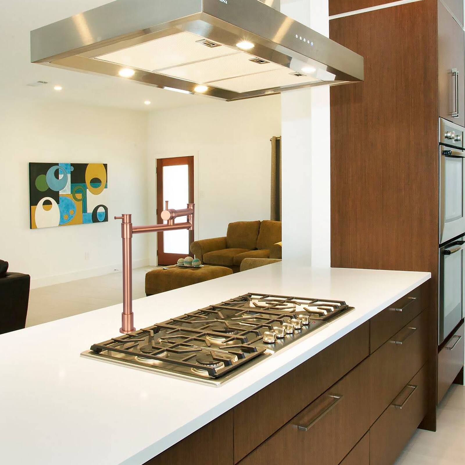 Alt View 5. Akicon - Akicon Solid Brass Deck-Mounted Pot Filler Kitchen Faucet with Double Joint Swing Arms in Copper - Copper.