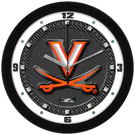 MpDirect - Virginia Cavaliers 11.5'' Suntime Premium Glass Face Carbon Fiber Wall Clock - Multicolor